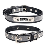 FLOWGOGO Reflective Leather Personalized Engraved Dog Collar Custom Puppy Cat Pet Collars ID Tag For For Small Medium Dogs