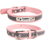 FLOWGOGO Reflective Leather Personalized Engraved Dog Collar Custom Puppy Cat Pet Collars ID Tag For For Small Medium Dogs